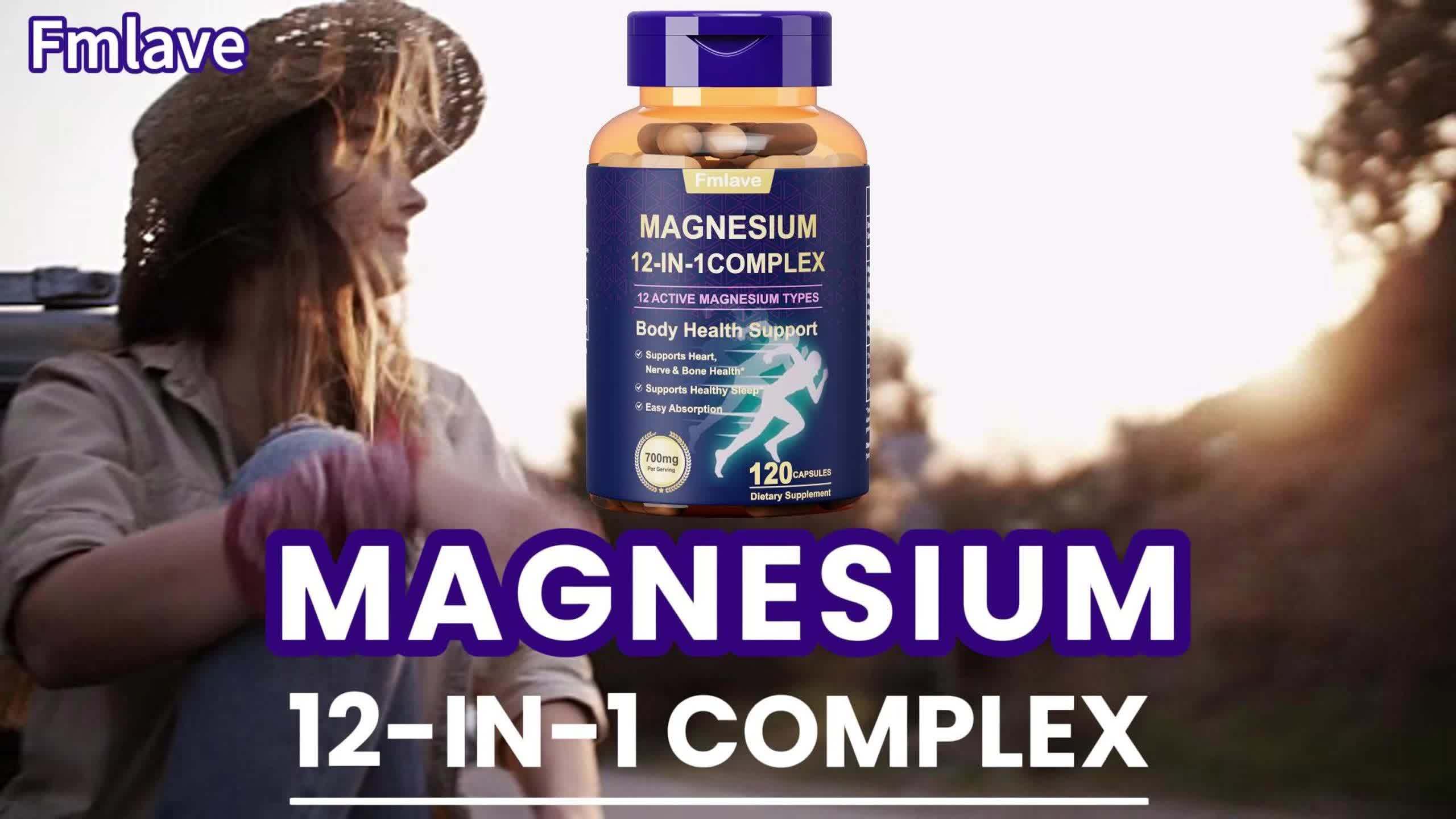 Fmlave 12 In 1 Magnesium Glycinate, 700MG Magnesium Complex WIth Citrate, Malate, Carbonate, Taurate, Oxide, Easily Absorbable Calm Magnesium Supplements Support Bone, Joint, Heart & Sleep Health, Relaxation, Gluten Free, 120