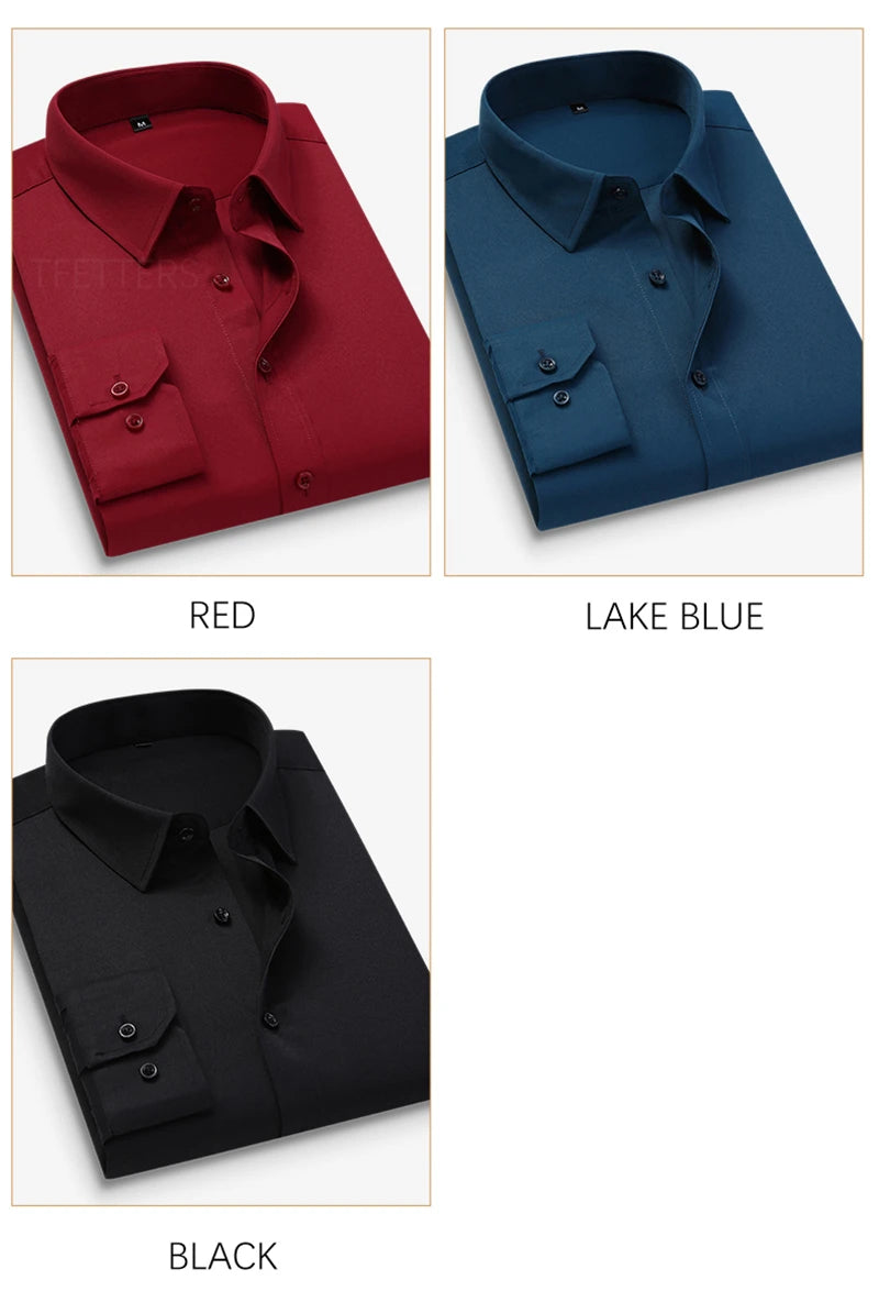 TFETTERS Pink Shirt Men Spring Autumn Mens Long Sleeve Business Shirt Polyester Slim Fit  Formal Dress Shirts for Men Clothing