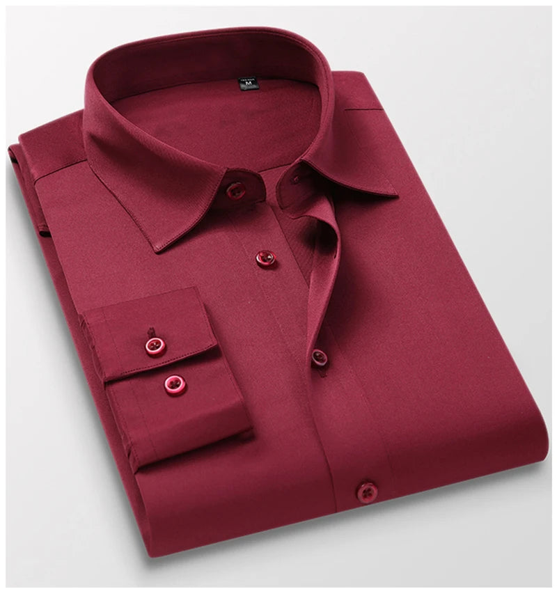 TFETTERS Pink Shirt Men Spring Autumn Mens Long Sleeve Business Shirt Polyester Slim Fit  Formal Dress Shirts for Men Clothing