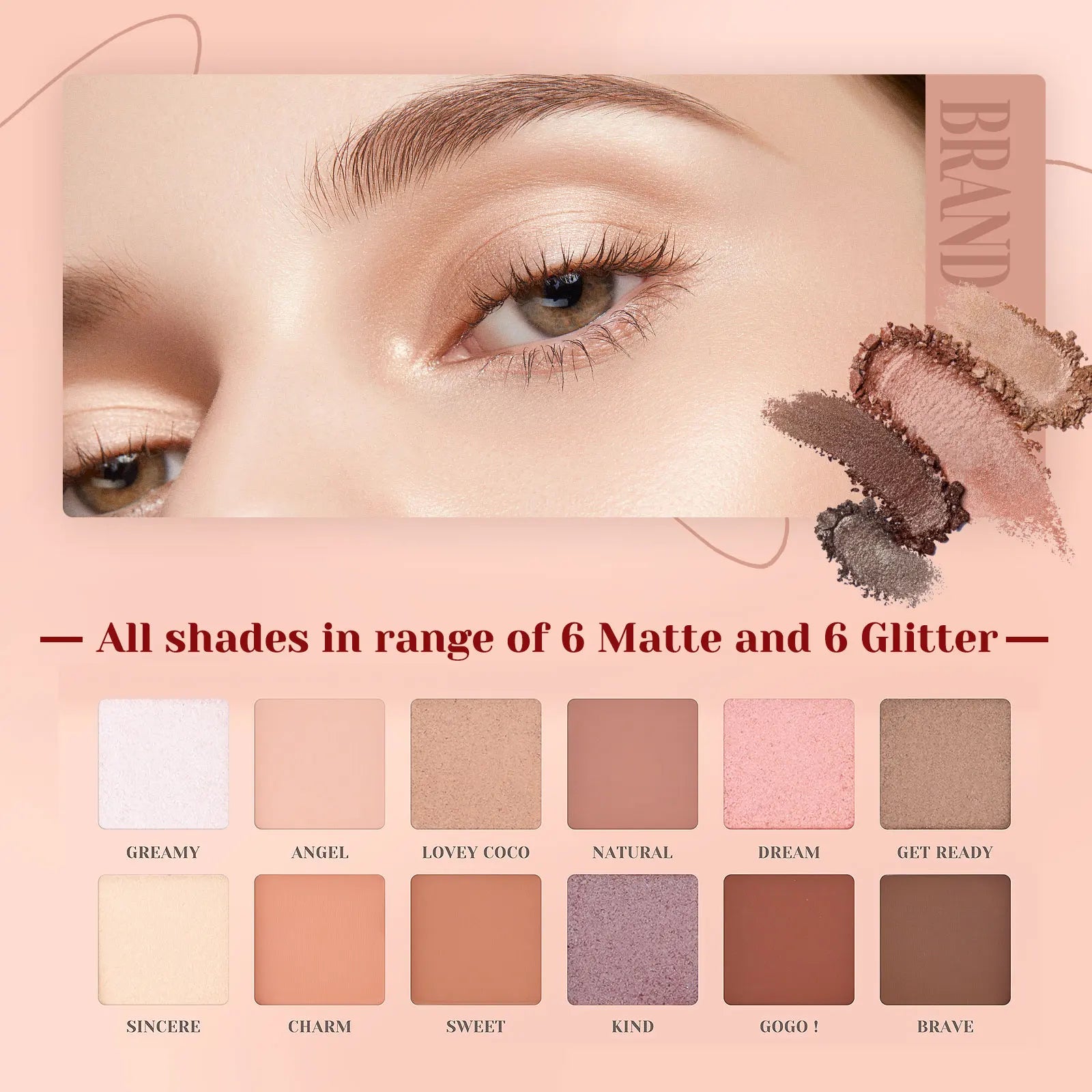 Las Chicas 12-Color Shimmer Matte Eyeshadow Palette Luminous & Metallic Finish Wholesale Pressed Powder Eye Makeup