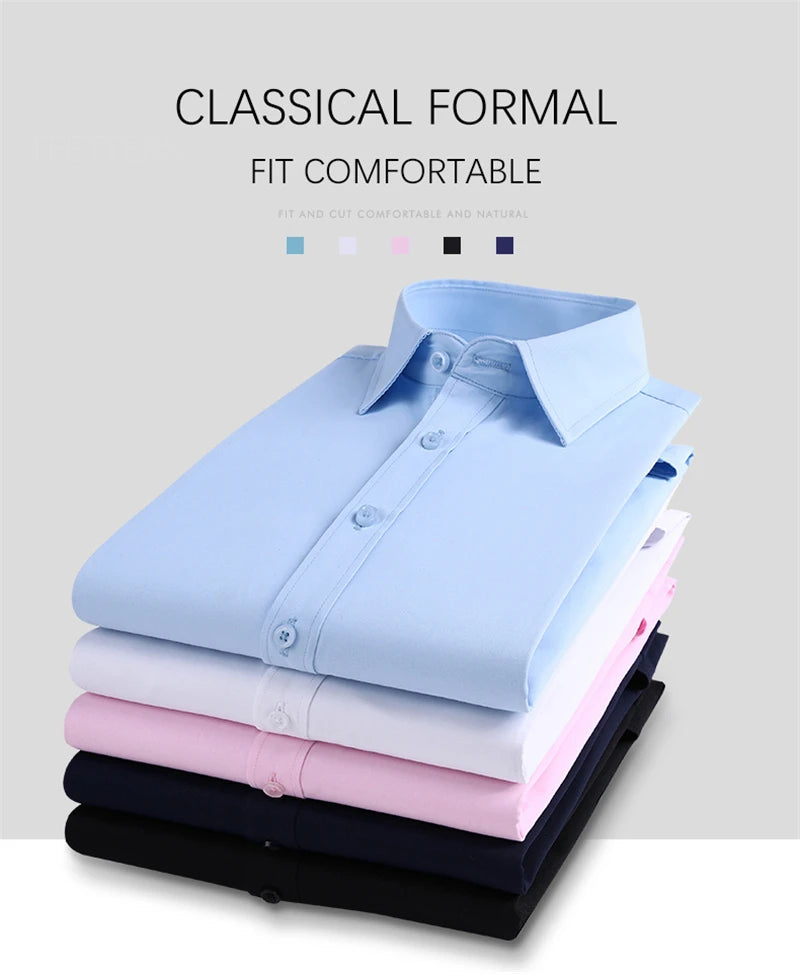 TFETTERS Pink Shirt Men Spring Autumn Mens Long Sleeve Business Shirt Polyester Slim Fit  Formal Dress Shirts for Men Clothing