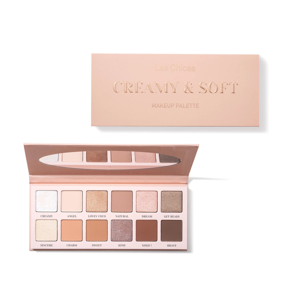 Las Chicas 12-Color Shimmer Matte Eyeshadow Palette Luminous & Metallic Finish Wholesale Pressed Powder Eye Makeup