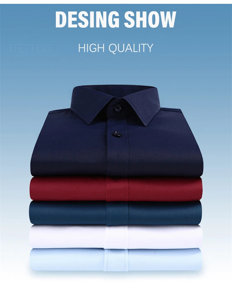 TFETTERS Pink Shirt Men Spring Autumn Mens Long Sleeve Business Shirt Polyester Slim Fit  Formal Dress Shirts for Men Clothing