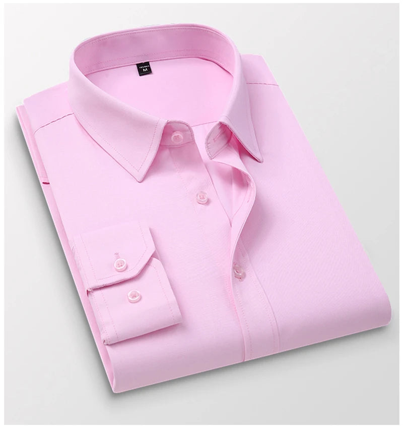 TFETTERS Pink Shirt Men Spring Autumn Mens Long Sleeve Business Shirt Polyester Slim Fit  Formal Dress Shirts for Men Clothing
