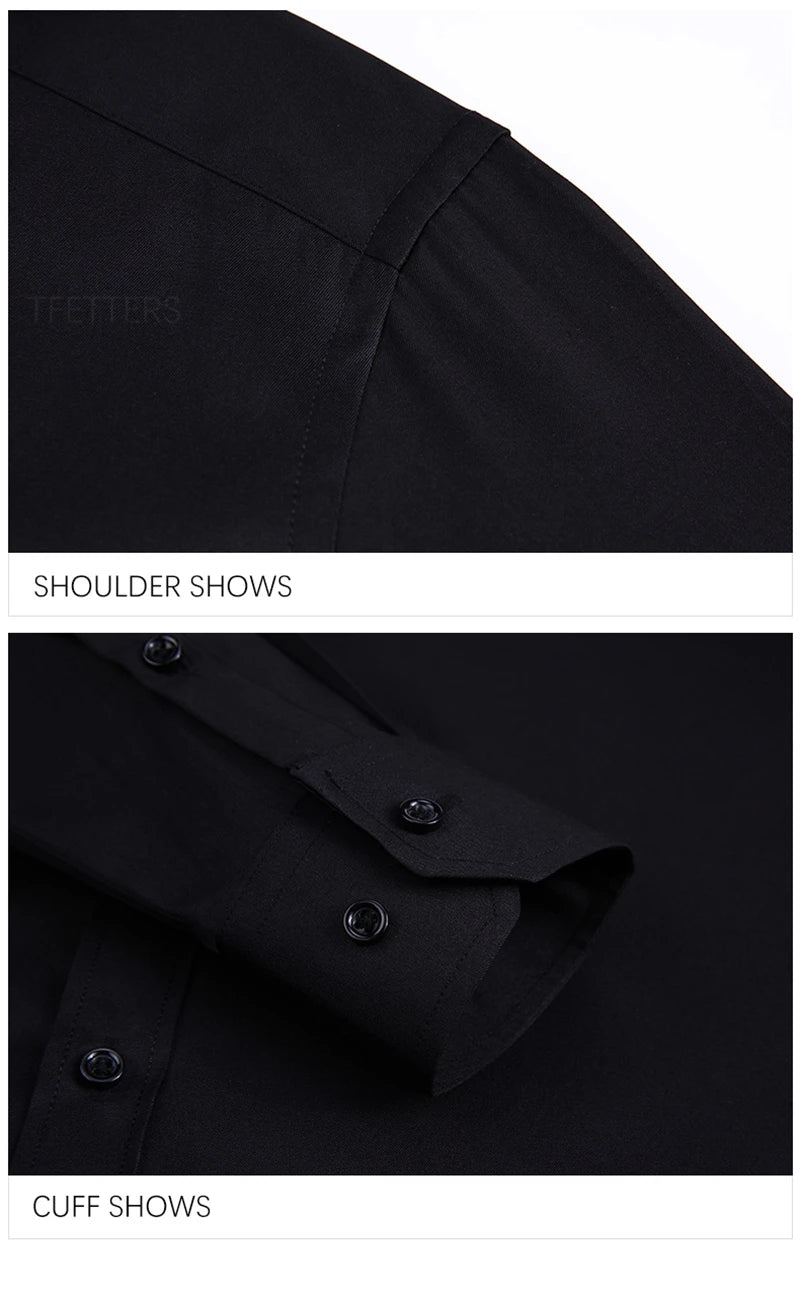 TFETTERS Pink Shirt Men Spring Autumn Mens Long Sleeve Business Shirt Polyester Slim Fit  Formal Dress Shirts for Men Clothing