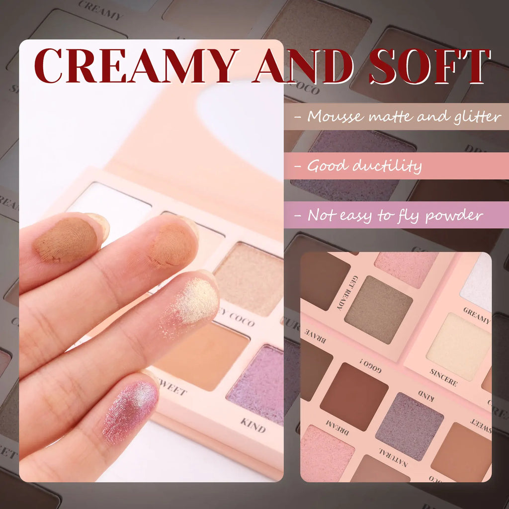 Las Chicas 12-Color Shimmer Matte Eyeshadow Palette Luminous & Metallic Finish Wholesale Pressed Powder Eye Makeup