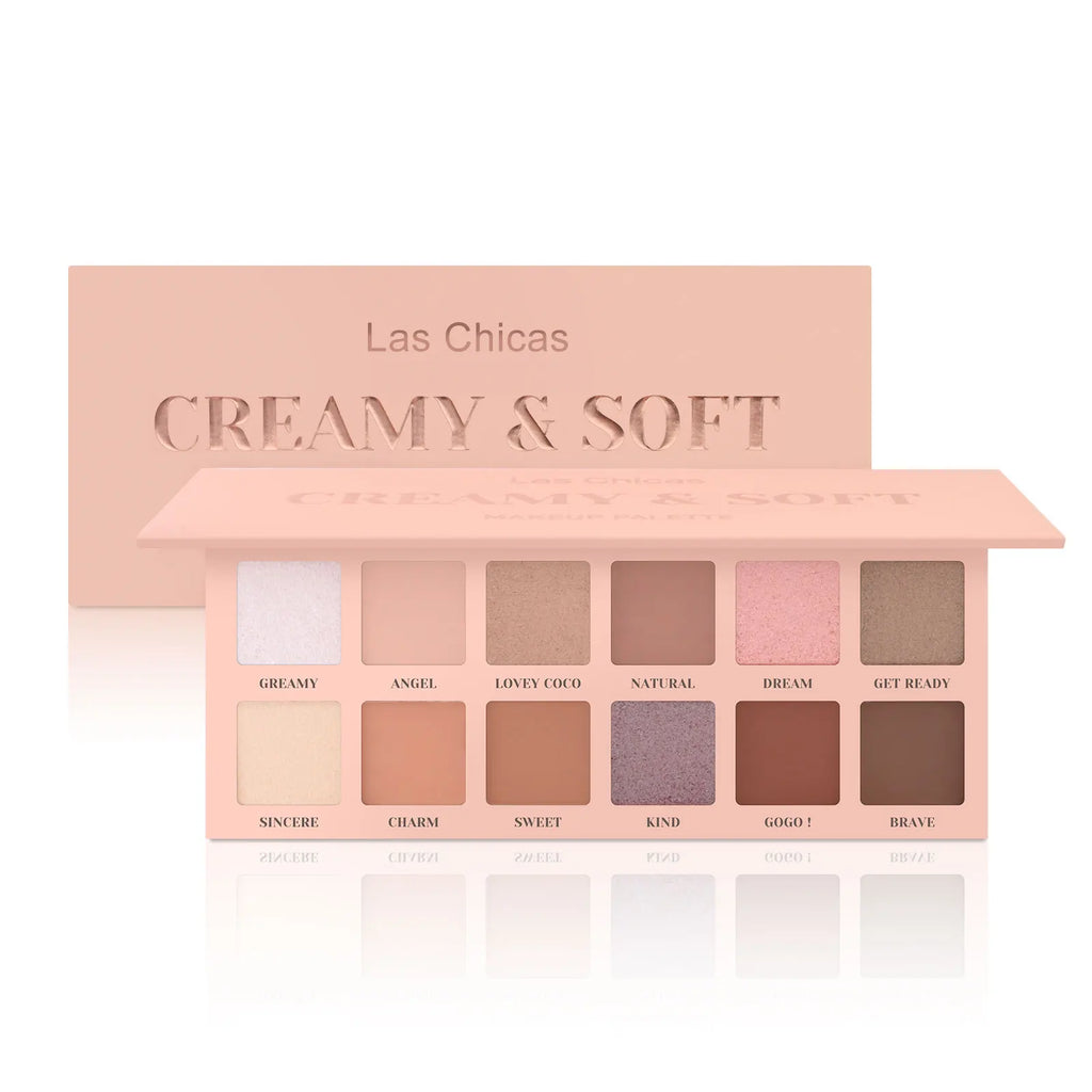 Las Chicas 12-Color Shimmer Matte Eyeshadow Palette Luminous & Metallic Finish Wholesale Pressed Powder Eye Makeup