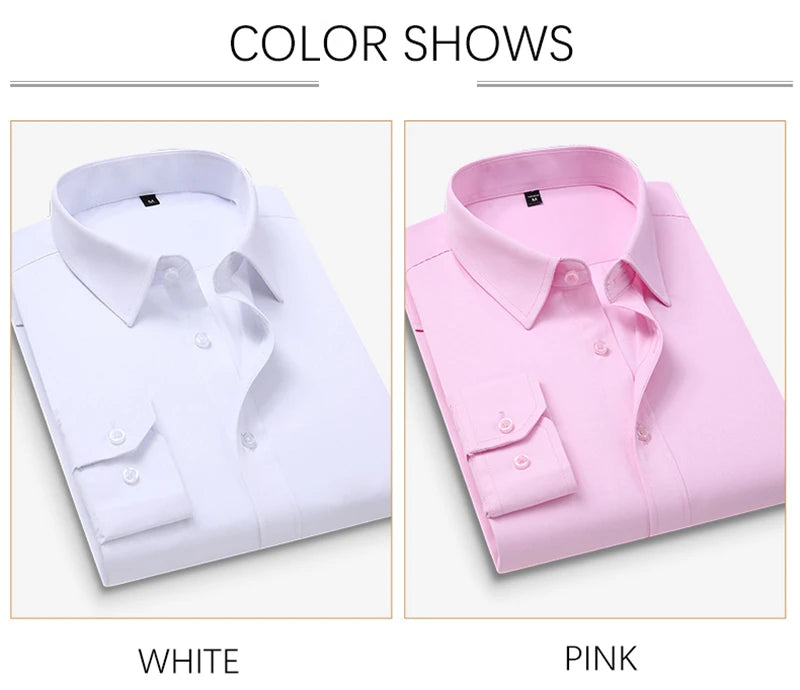 TFETTERS Pink Shirt Men Spring Autumn Mens Long Sleeve Business Shirt Polyester Slim Fit  Formal Dress Shirts for Men Clothing