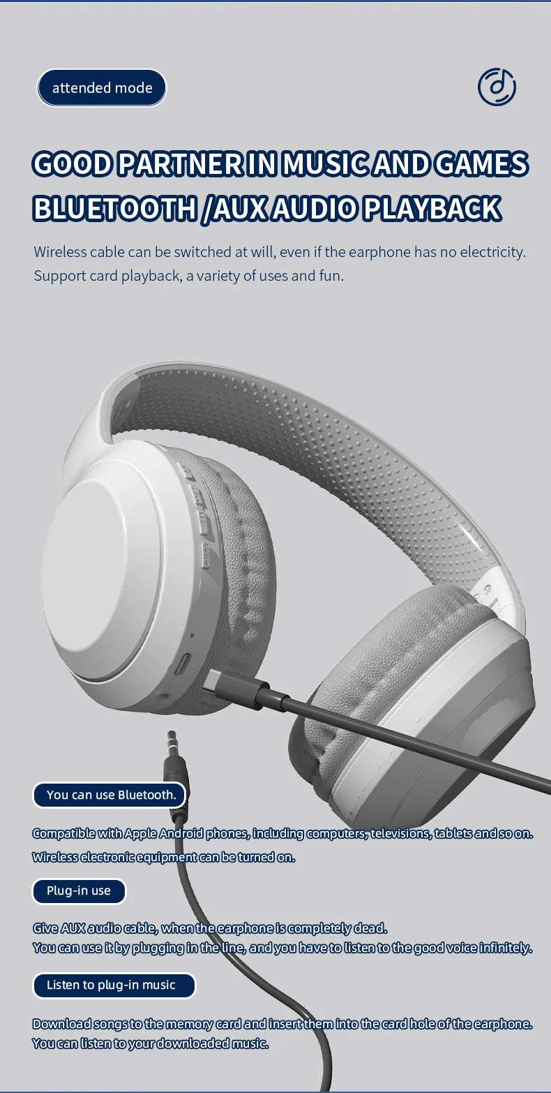 Xiaomi 5W Wireless Headphones Bluetooth5.3 Earphones Foldable Earbuds 40mm Driver Game Music Over Ear Stereo Headset With Mic