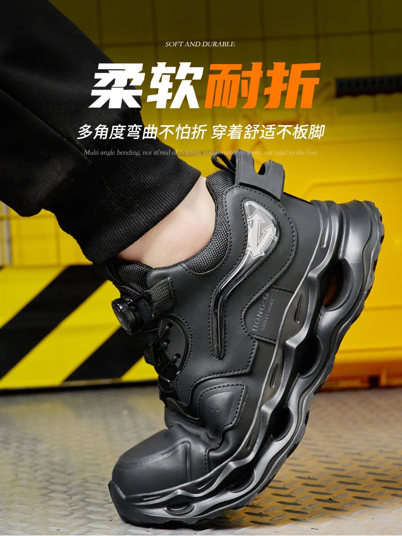 Waterproof Work Shoes For Men Anti-smash Anti puncture Safety Shoes Men boots Rotating Button Indestructible Shoes Male Sneakers