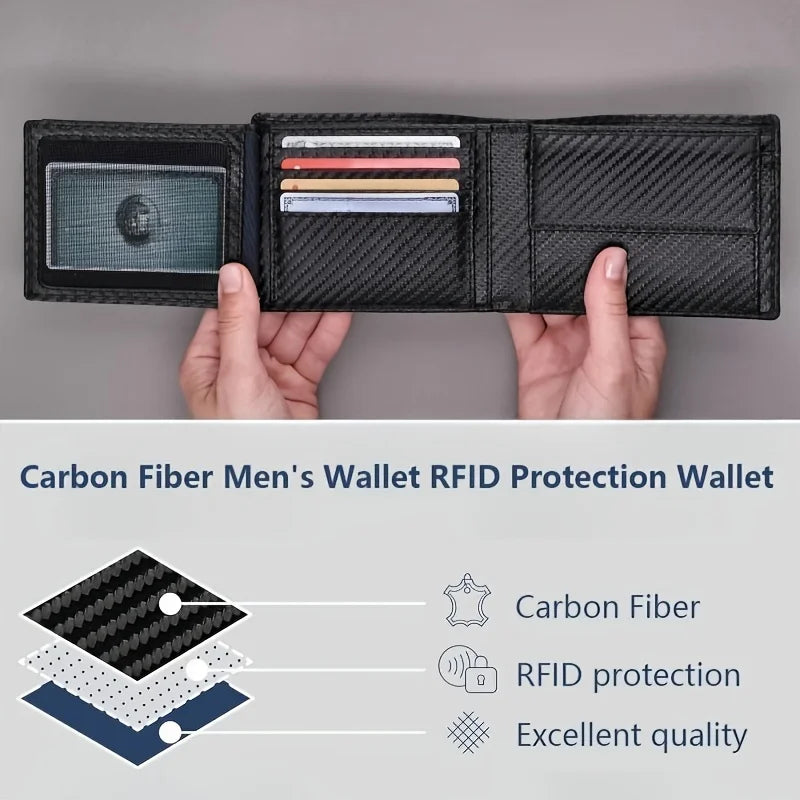 2025 New Men's Wallet with Coin Pocket RFID Protection Carbon Fiber Wallet for Men