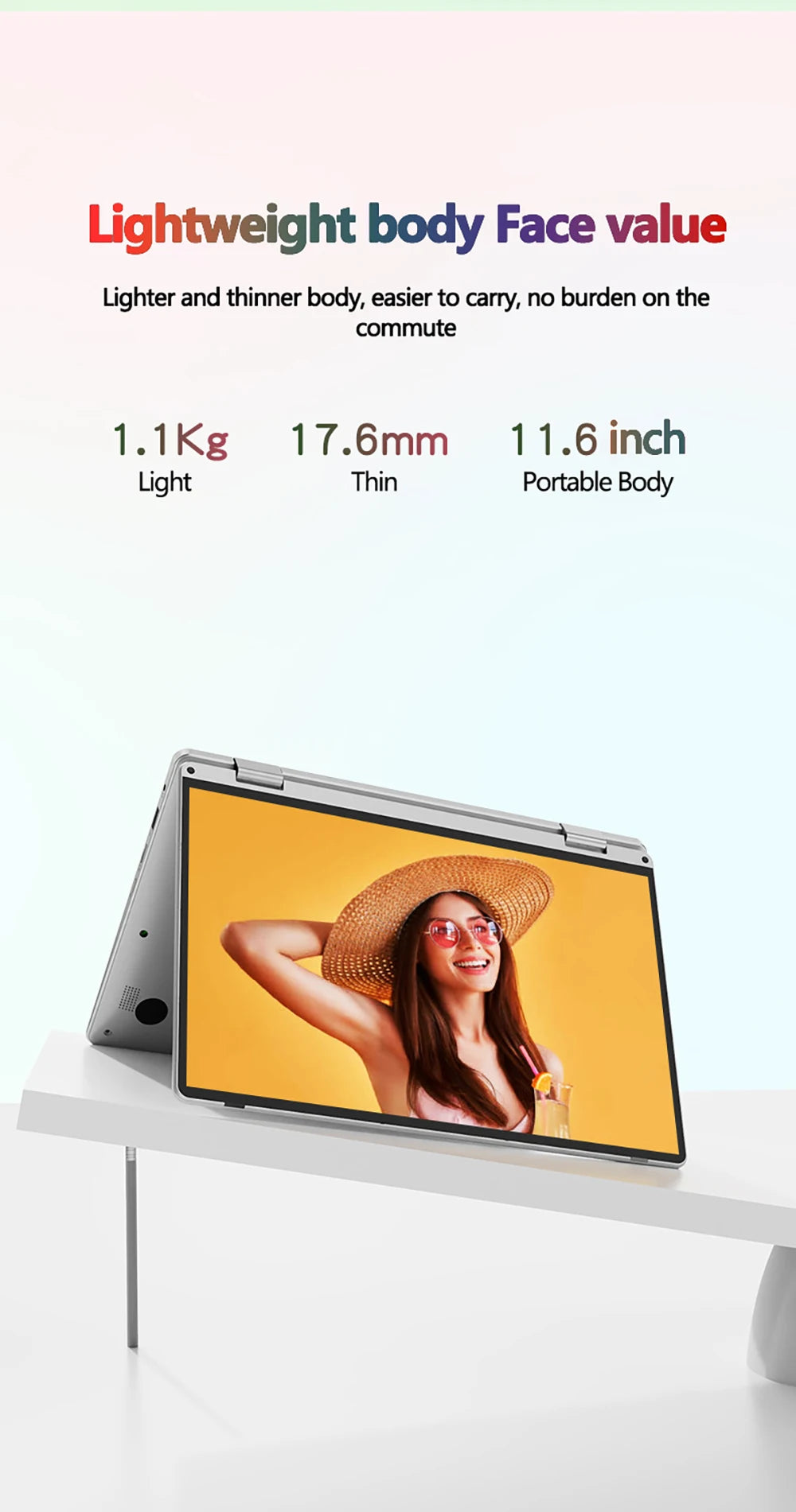 Laptop 11.6 Inch Intel Celeron N4020 360° flips HD Camera Touchscreens 6GB DDR4 2TB SSD 4500 mAH 2.8 GHz Lightweight Tablet