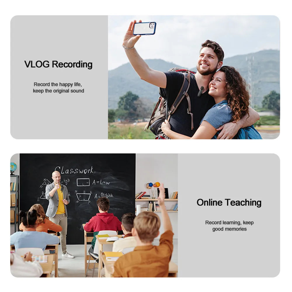 Wireless Lavalier Microphone Noise Cancelling Audio Video Recording Mini Mic for iPhone Android Xiaomi Live Broadcast Game Mic