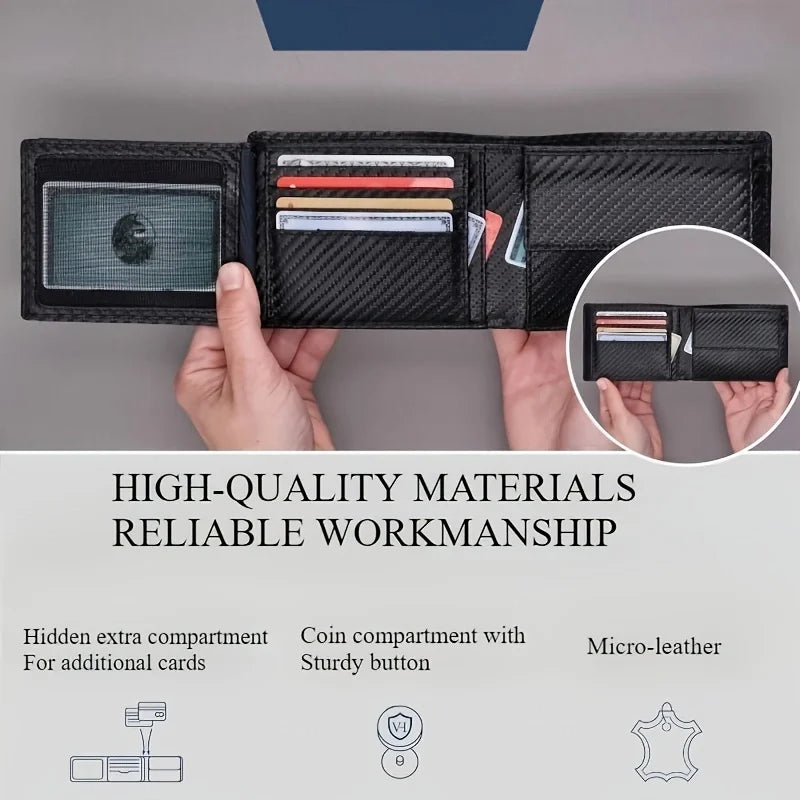 2025 New Men's Wallet with Coin Pocket RFID Protection Carbon Fiber Wallet for Men
