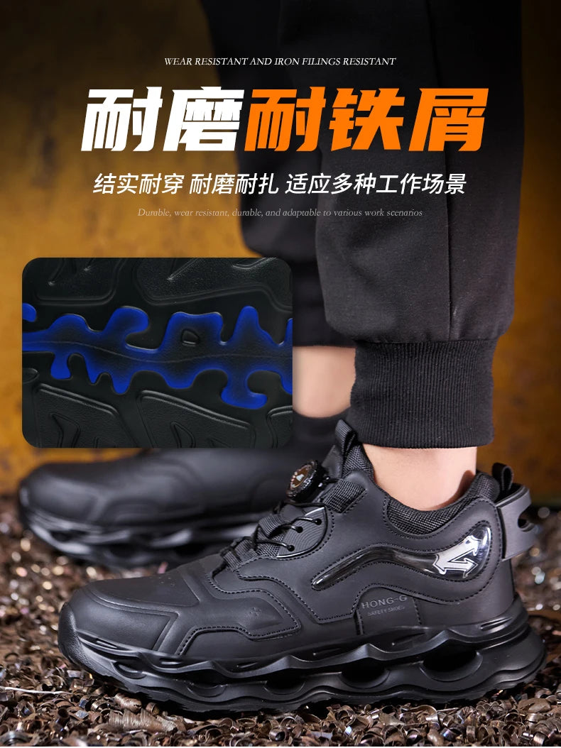 Waterproof Work Shoes For Men Anti-smash Anti puncture Safety Shoes Men boots Rotating Button Indestructible Shoes Male Sneakers