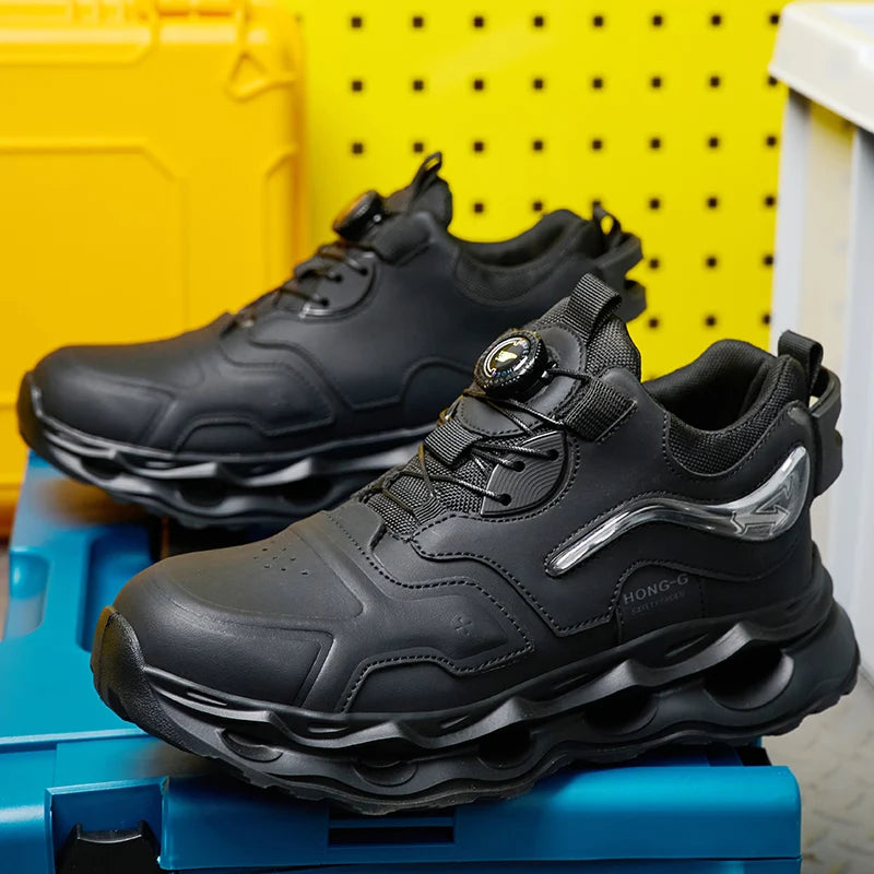 Waterproof Work Shoes For Men Anti-smash Anti puncture Safety Shoes Men boots Rotating Button Indestructible Shoes Male Sneakers