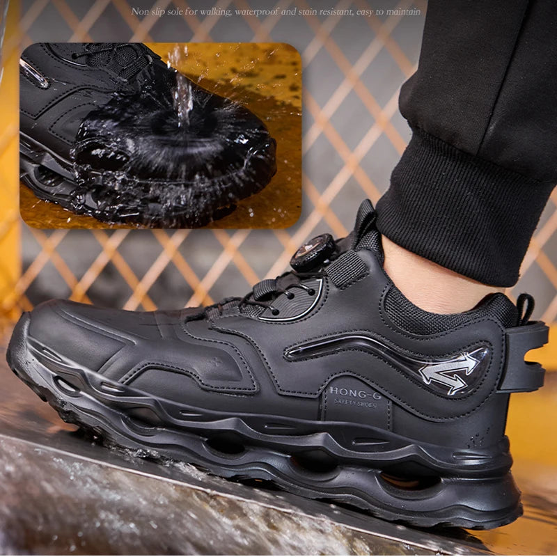 Waterproof Work Shoes For Men Anti-smash Anti puncture Safety Shoes Men boots Rotating Button Indestructible Shoes Male Sneakers