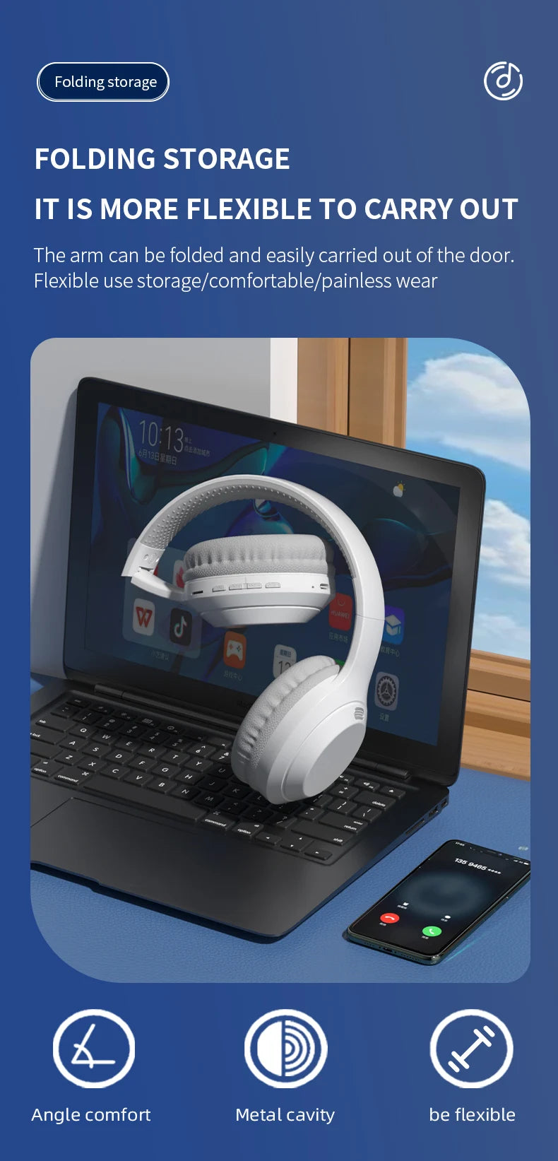 Xiaomi 5W Wireless Headphones Bluetooth5.3 Earphones Foldable Earbuds 40mm Driver Game Music Over Ear Stereo Headset With Mic