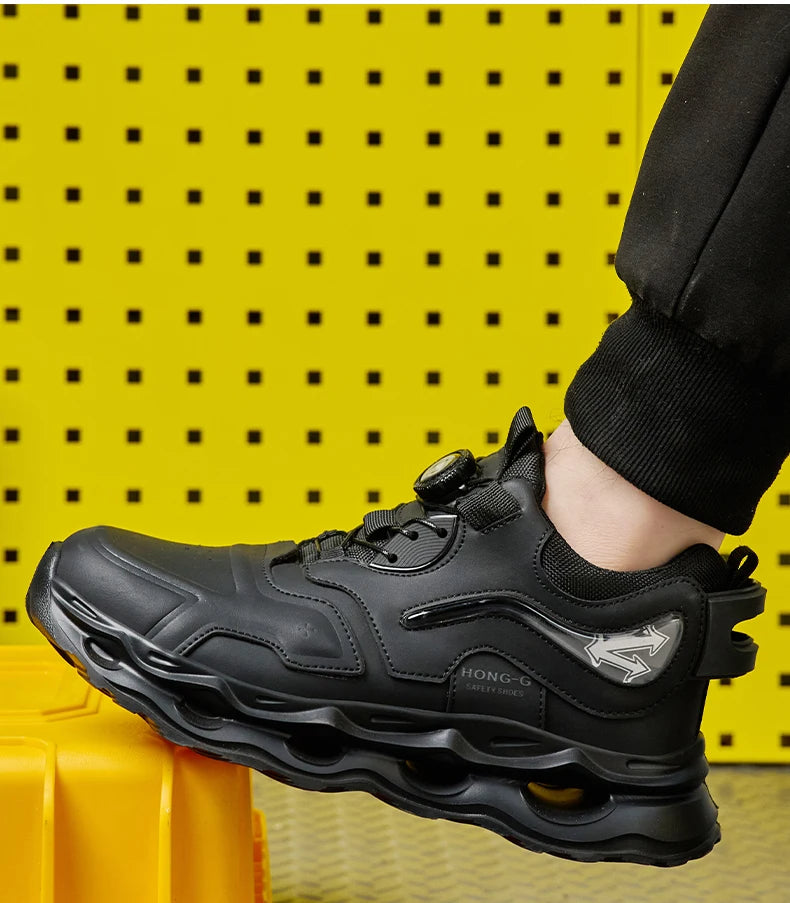 Waterproof Work Shoes For Men Anti-smash Anti puncture Safety Shoes Men boots Rotating Button Indestructible Shoes Male Sneakers
