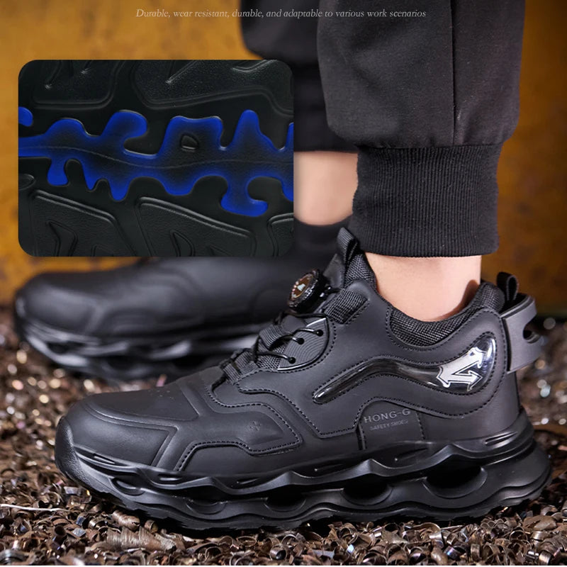 Waterproof Work Shoes For Men Anti-smash Anti puncture Safety Shoes Men boots Rotating Button Indestructible Shoes Male Sneakers