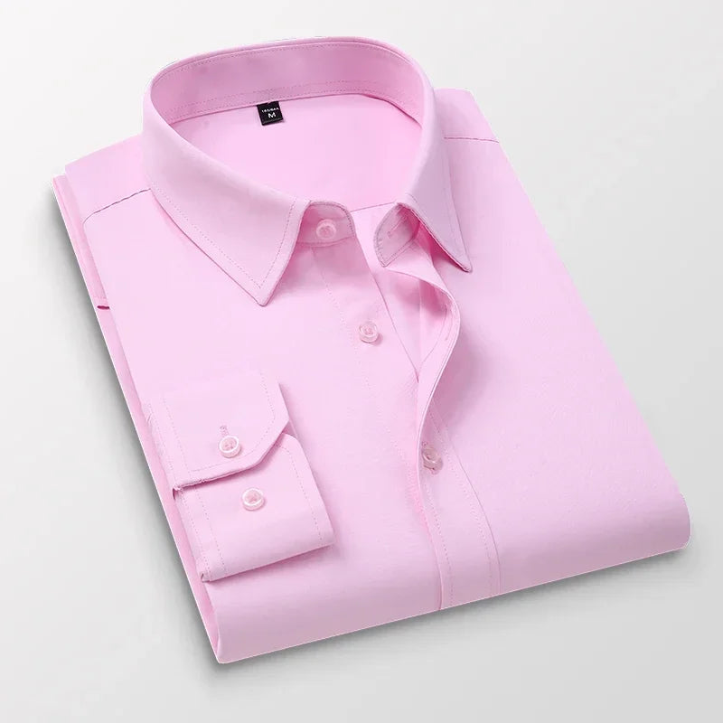 TFETTERS Pink Shirt Men Spring Autumn Mens Long Sleeve Business Shirt Polyester Slim Fit  Formal Dress Shirts for Men Clothing