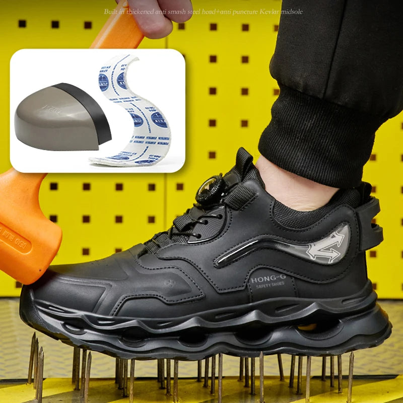 Waterproof Work Shoes For Men Anti-smash Anti puncture Safety Shoes Men boots Rotating Button Indestructible Shoes Male Sneakers