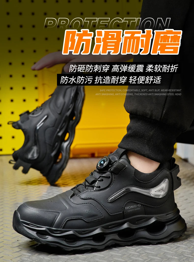 Waterproof Work Shoes For Men Anti-smash Anti puncture Safety Shoes Men boots Rotating Button Indestructible Shoes Male Sneakers