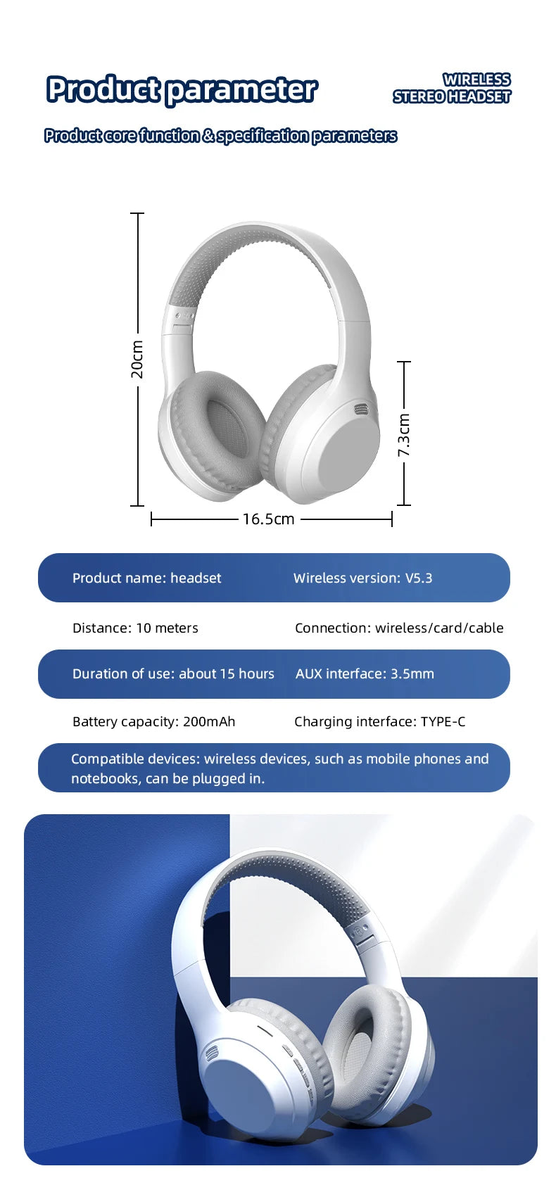 Xiaomi 5W Wireless Headphones Bluetooth5.3 Earphones Foldable Earbuds 40mm Driver Game Music Over Ear Stereo Headset With Mic
