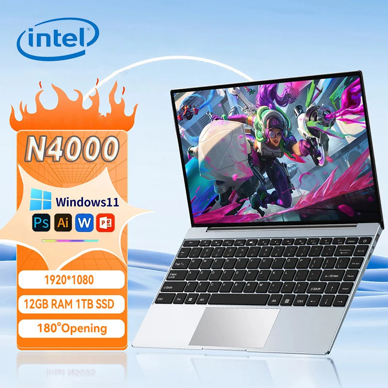 Laptop Computer 14.1" Intel 12GB RAM 1TB 2TB SSD Windows 11 Notebook Office Learn Recreation Entertainment Portable Laptops