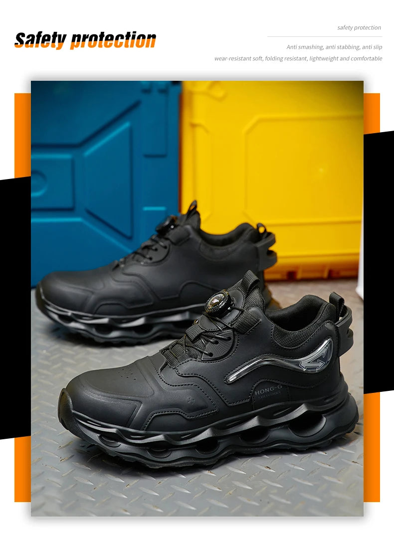 Waterproof Work Shoes For Men Anti-smash Anti puncture Safety Shoes Men boots Rotating Button Indestructible Shoes Male Sneakers