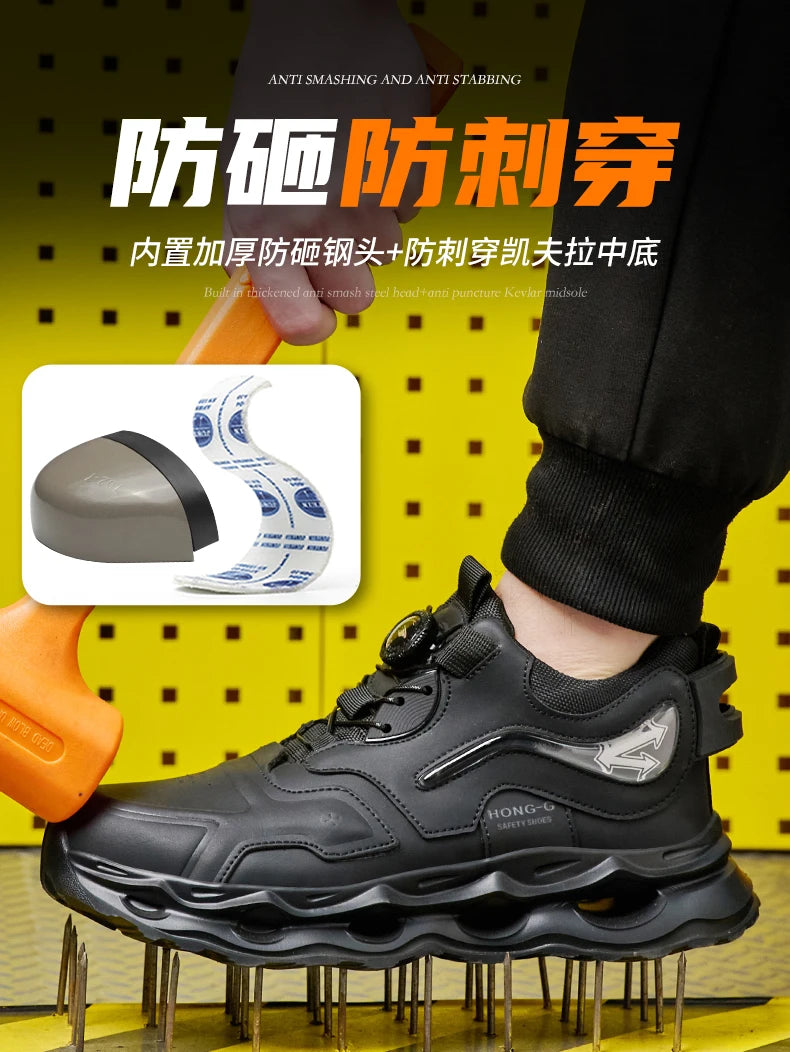 Waterproof Work Shoes For Men Anti-smash Anti puncture Safety Shoes Men boots Rotating Button Indestructible Shoes Male Sneakers
