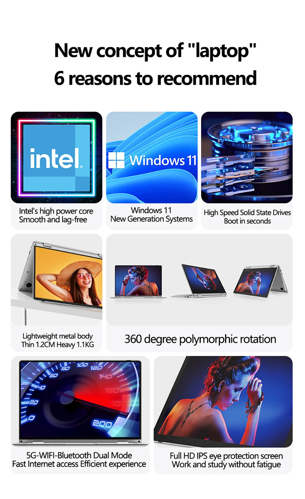 Laptop 11.6 Inch Intel Celeron N4020 360° flips HD Camera Touchscreens 6GB DDR4 2TB SSD 4500 mAH 2.8 GHz Lightweight Tablet