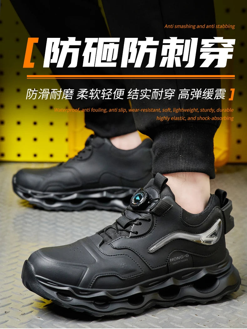 Waterproof Work Shoes For Men Anti-smash Anti puncture Safety Shoes Men boots Rotating Button Indestructible Shoes Male Sneakers