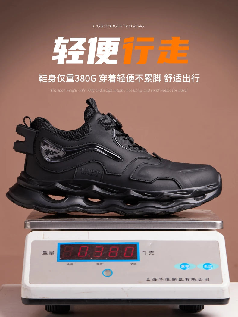 Waterproof Work Shoes For Men Anti-smash Anti puncture Safety Shoes Men boots Rotating Button Indestructible Shoes Male Sneakers
