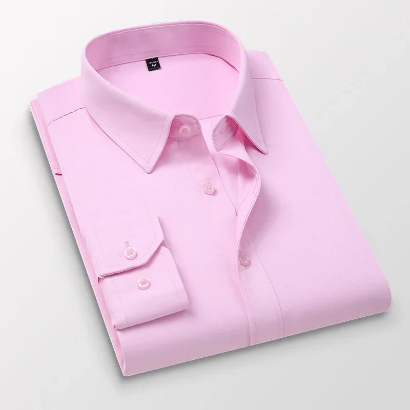TFETTERS Pink Shirt Men Spring Autumn Mens Long Sleeve Business Shirt Polyester Slim Fit  Formal Dress Shirts for Men Clothing