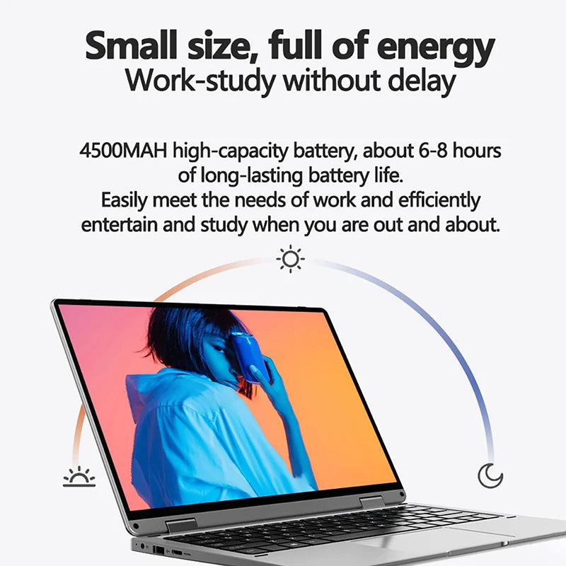 Laptop 11.6 Inch Intel Celeron N4020 360° flips HD Camera Touchscreens 6GB DDR4 2TB SSD 4500 mAH 2.8 GHz Lightweight Tablet