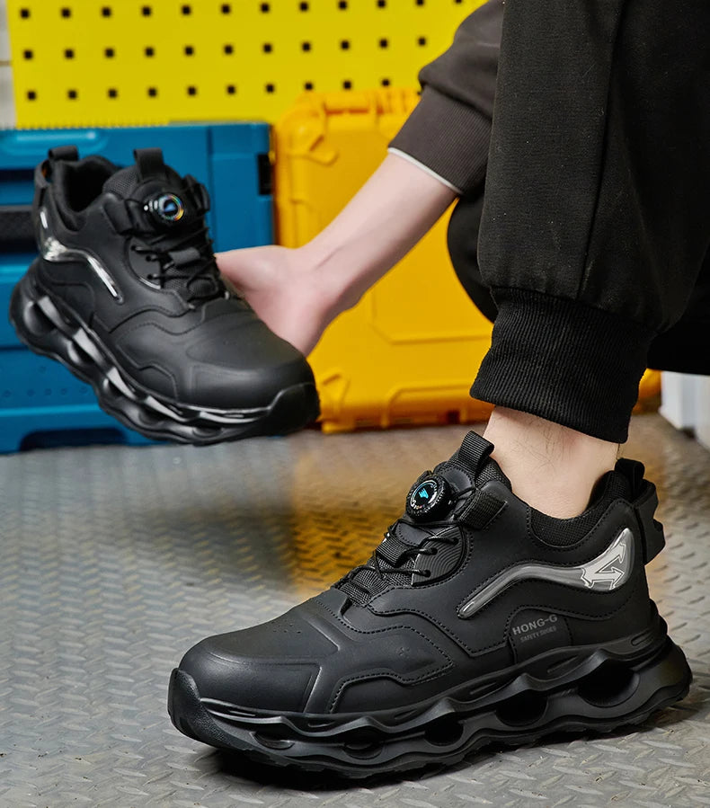 Waterproof Work Shoes For Men Anti-smash Anti puncture Safety Shoes Men boots Rotating Button Indestructible Shoes Male Sneakers