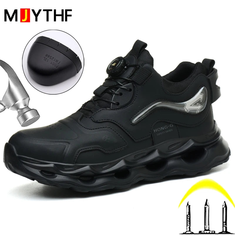 Waterproof Work Shoes For Men Anti-smash Anti puncture Safety Shoes Men boots Rotating Button Indestructible Shoes Male Sneakers