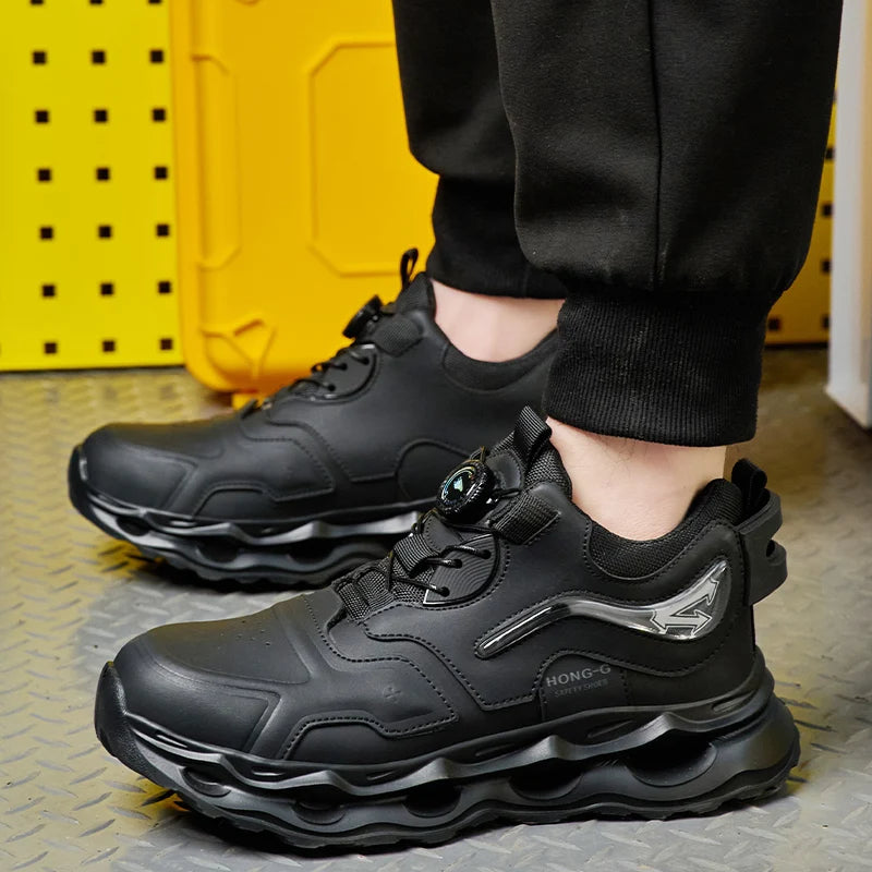 Waterproof Work Shoes For Men Anti-smash Anti puncture Safety Shoes Men boots Rotating Button Indestructible Shoes Male Sneakers