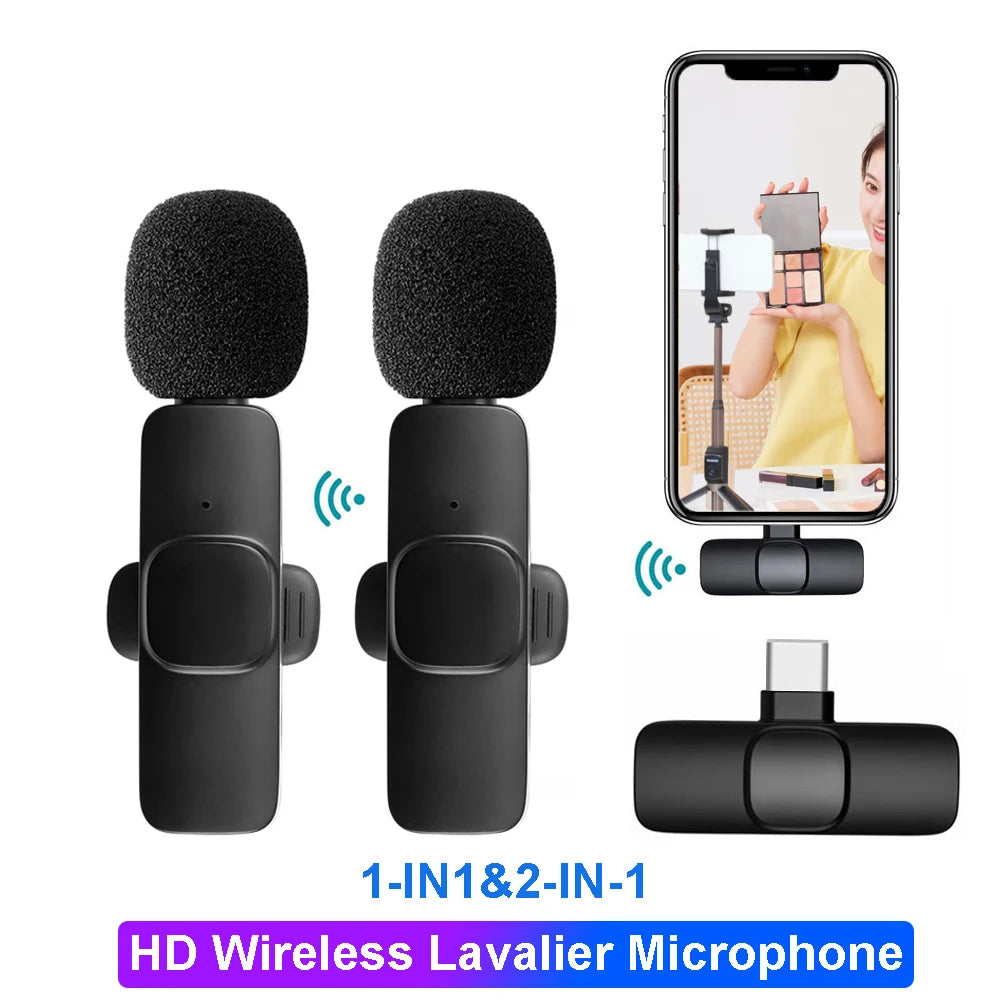 Wireless Lavalier Microphone Noise Cancelling Audio Video Recording Mini Mic for iPhone Android Xiaomi Live Broadcast Game Mic