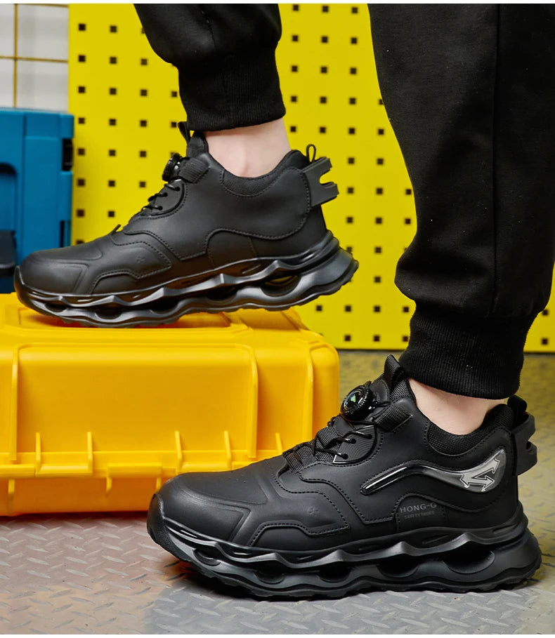 Waterproof Work Shoes For Men Anti-smash Anti puncture Safety Shoes Men boots Rotating Button Indestructible Shoes Male Sneakers